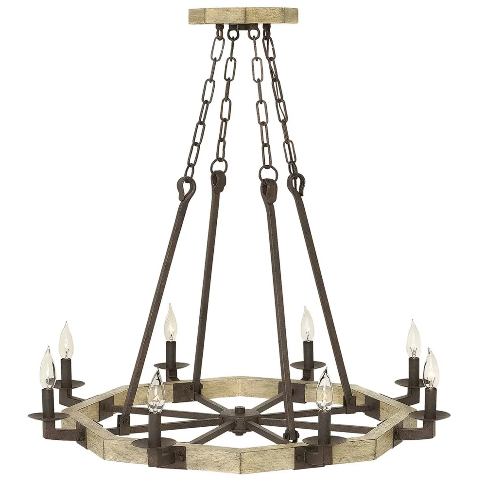 Discount Elstead Kronleuchter VIVIA Holz 6xE14 kürzbar Ø63cm Lampe