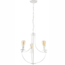 Sale Lamkur Kronleuchter Weiß 3-flammig E27 Ø 42 cm Metall Rustikal