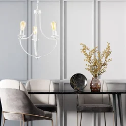 Sale Lamkur Kronleuchter Weiß 3-flammig E27 Ø 42 cm Metall Rustikal