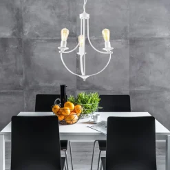 Sale Lamkur Kronleuchter Weiß 3-flammig E27 Ø 42 cm Metall Rustikal