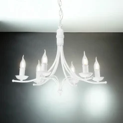 Lamkur Kronleuchter Weiß Rustikal Metall Ø58cm 6-armig E14* Hängelampen|Kronleuchter