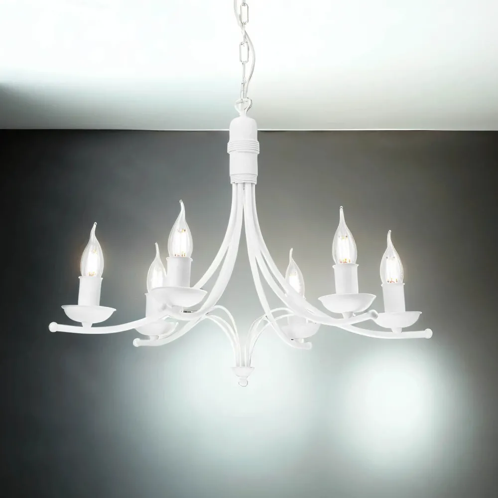 Lamkur Kronleuchter Weiß Rustikal Metall Ø58cm 6-armig E14* Hängelampen|Kronleuchter