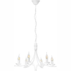 Lamkur Kronleuchter Weiß Rustikal Metall Ø58cm 6-armig E14* Hängelampen|Kronleuchter