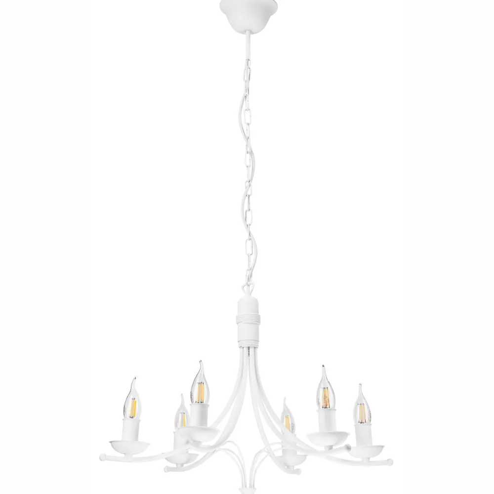 Lamkur Kronleuchter Weiß Rustikal Metall Ø58cm 6-armig E14* Hängelampen|Kronleuchter