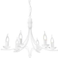 Lamkur Kronleuchter Weiß Rustikal Metall Ø58cm 6-armig E14* Hängelampen|Kronleuchter