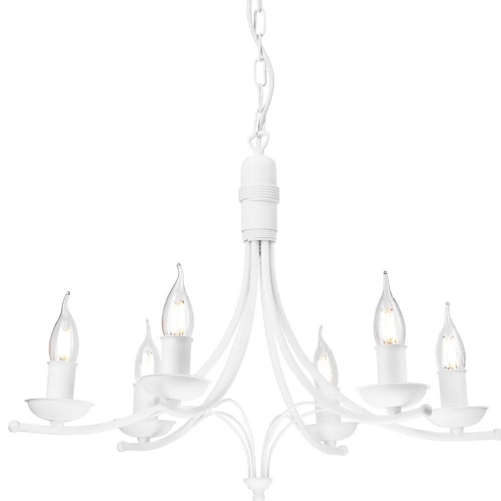 Lamkur Kronleuchter Weiß Rustikal Metall Ø58cm 6-armig E14* Hängelampen|Kronleuchter