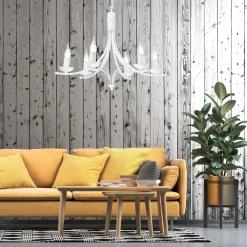 Lamkur Kronleuchter Weiß Rustikal Metall Ø58cm 6-armig E14* Hängelampen|Kronleuchter