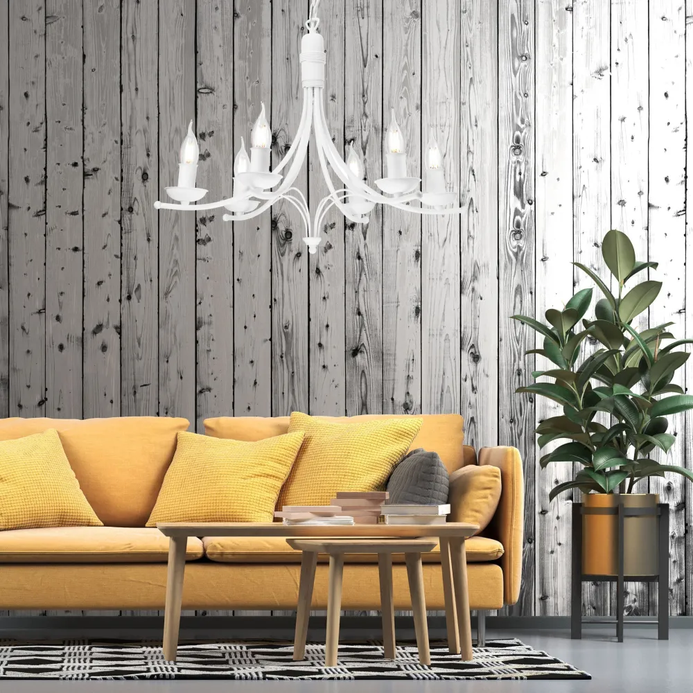 Lamkur Kronleuchter Weiß Rustikal Metall Ø58cm 6-armig E14* Hängelampen|Kronleuchter