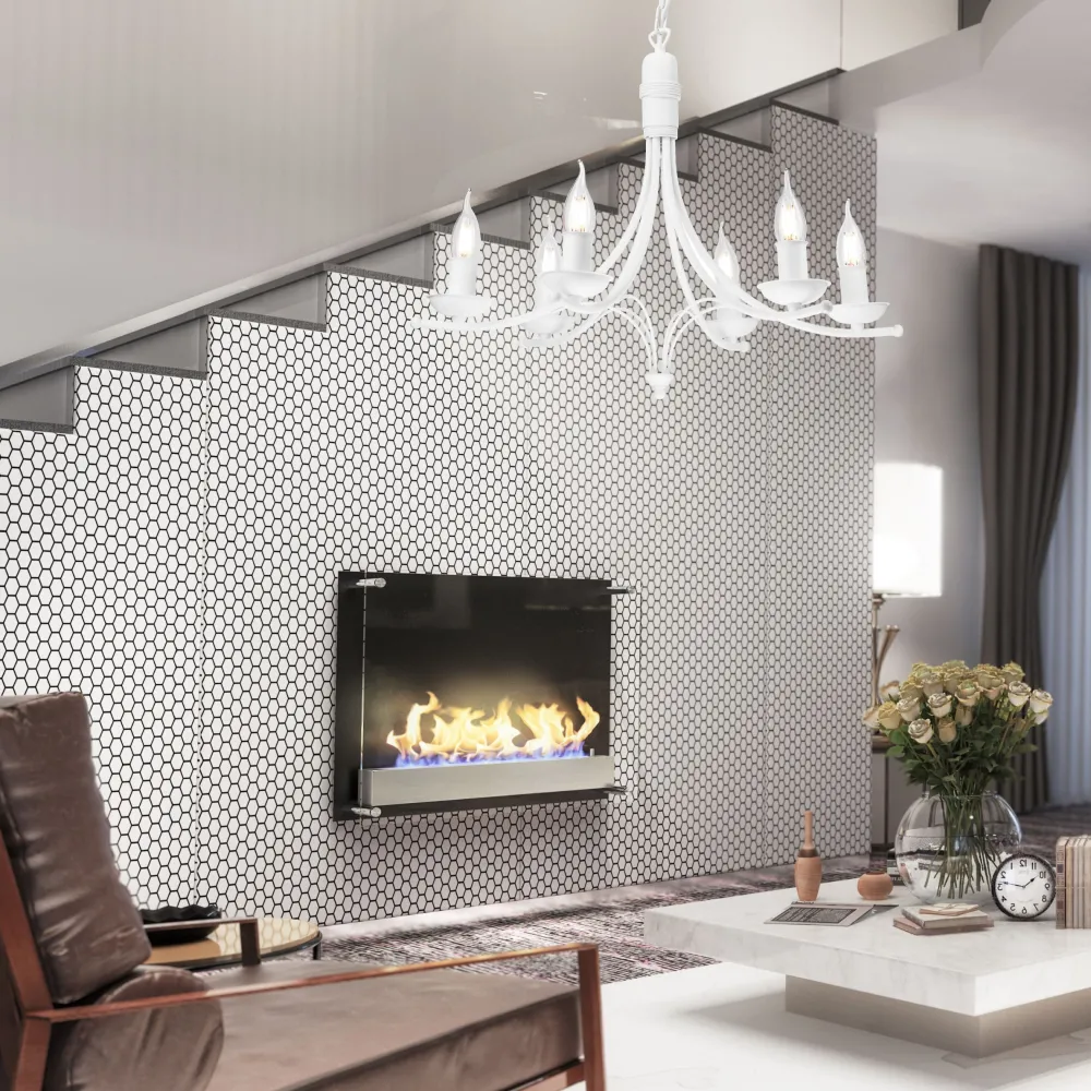 Lamkur Kronleuchter Weiß Rustikal Metall Ø58cm 6-armig E14* Hängelampen|Kronleuchter