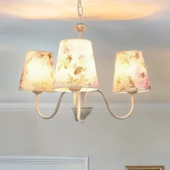 Hot Lamkur Lampe Stoff 3-flmg Landhaus Esstisch geblümt