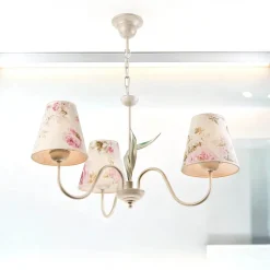 Hot Lamkur Lampe Stoff 3-flmg Landhaus Esstisch geblümt