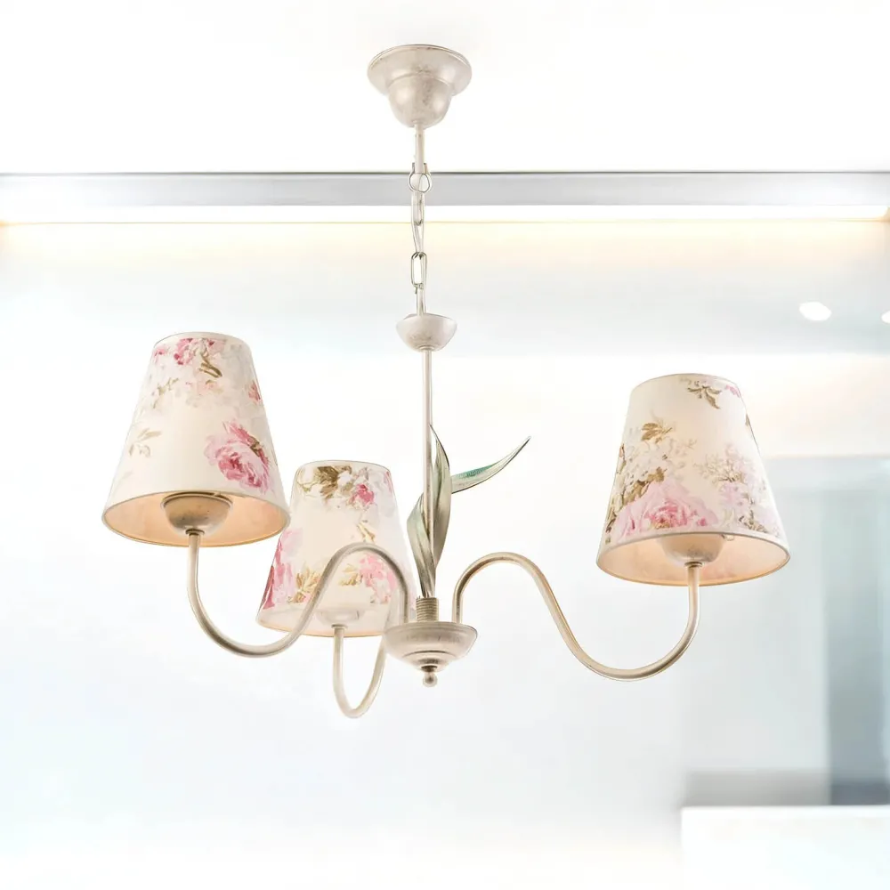 Hot Lamkur Lampe Stoff 3-flmg Landhaus Esstisch geblümt