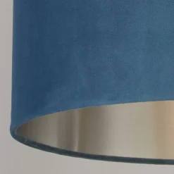 Searchlight Lampenschirm Samt Ø 38 cm Petrol Silber rund für Pendelleuchte* Lampenschirme|Stofflampen
