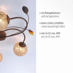 New Paul Neuhaus Landhaus Deckenlampe G9 L:68 cm Kugeln Gold Floral
