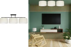 Belis Lange Deckenleuchte Stoff Schwarz Ecru Weiß E27 100 cm* Bürolampen|Wohnzimmerlampen