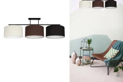 Hot Belis Lange Deckenleuchte Stoff Ecru Braun Schwarz E27 100 cm