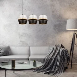 Belis Lange Hängelampe 3-flammig Metall Schwarz Weiß Gold E27* Hängelampen|Bürolampen