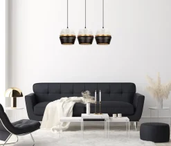 Belis Lange Hängelampe 3-flammig Metall Schwarz Weiß Gold E27* Hängelampen|Bürolampen