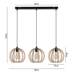 Belis Lange Hängelampe Holz Metall E27 L:80 cm wohnlich