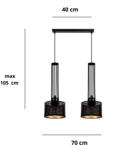 Best Belis Lange Hängelampe Metall 70 cm 2-flmg E27 Schwarz Gold