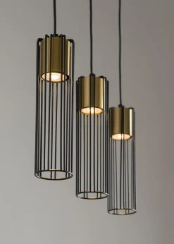 Sigma Lange Hängelampe Schwarz Gold 60 cm Zylinder 3-flammig* Moderne Lampen|Wohnzimmerlampen