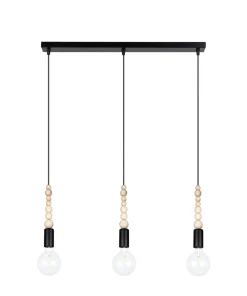 Belis Lange Hängelampe Schwarz Holz Metall L:60 cm E27 3-flmg* Hängelampen|Wohnzimmerlampen