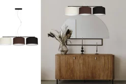 Belis Lange Hängelampe Stoff Ecru Braun Schwarz E27 L:100 cm