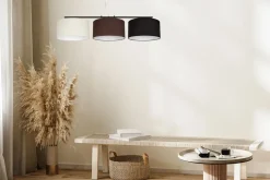 Belis Lange Hängelampe Stoff Ecru Braun Schwarz E27 L:100 cm