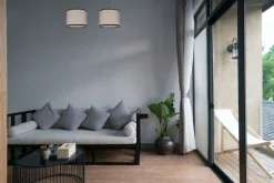 Belis Lange Hängelampe Stoff Schwarz Beige E27 50 cm 2-flmg* Hängelampen|Bürolampen