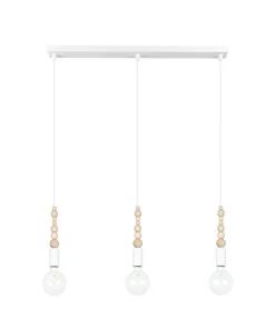 Belis Lange Hängelampe Weiß Holz Metall L:60 cm E27 3-flmg* Hängelampen|Bürolampen