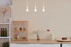 Belis Lange Hängelampe Weiß Holz Metall L:60 cm E27 3-flmg* Hängelampen|Bürolampen