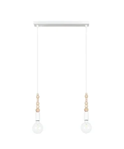 Belis Lange Hängelampe Weiß Holz Metall L:40 cm E27 2-flmg* Hängelampen|Bürolampen