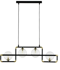 Jupiter Lange Hängeleuchte Metall Glas 90 cm G9 in Schwarz Gold* Bürolampen|Kugellampen