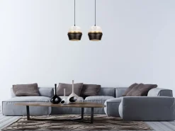 Belis Lange Pendelleuchte 2-flammig Metall Schwarz Weiß Gold* Hängelampen|Bürolampen