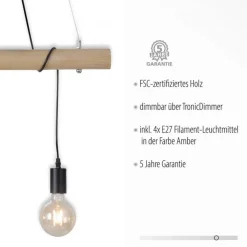 Outlet Just Light Lange Pendelleuchte Holzbalken 100 cm inkl E27 2700 K