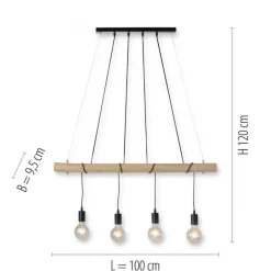 Outlet Just Light Lange Pendelleuchte Holzbalken 100 cm inkl E27 2700 K