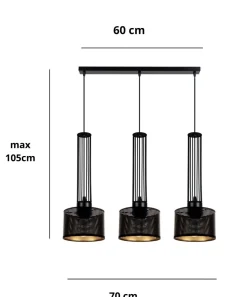 Hot Belis Lange Pendelleuchte Metall 70 cm 3-flmg Schwarz Gold