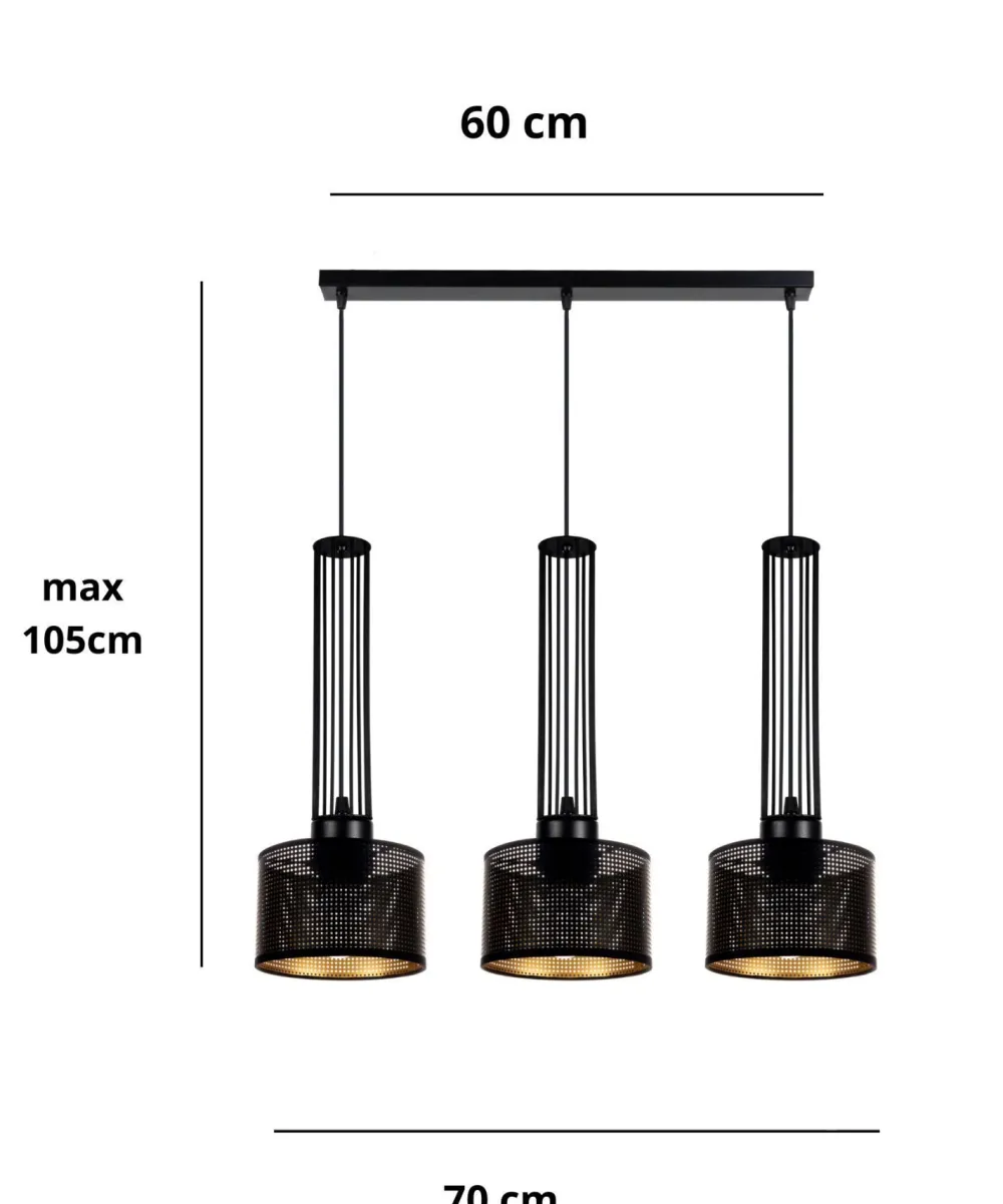 Hot Belis Lange Pendelleuchte Metall 70 cm 3-flmg Schwarz Gold