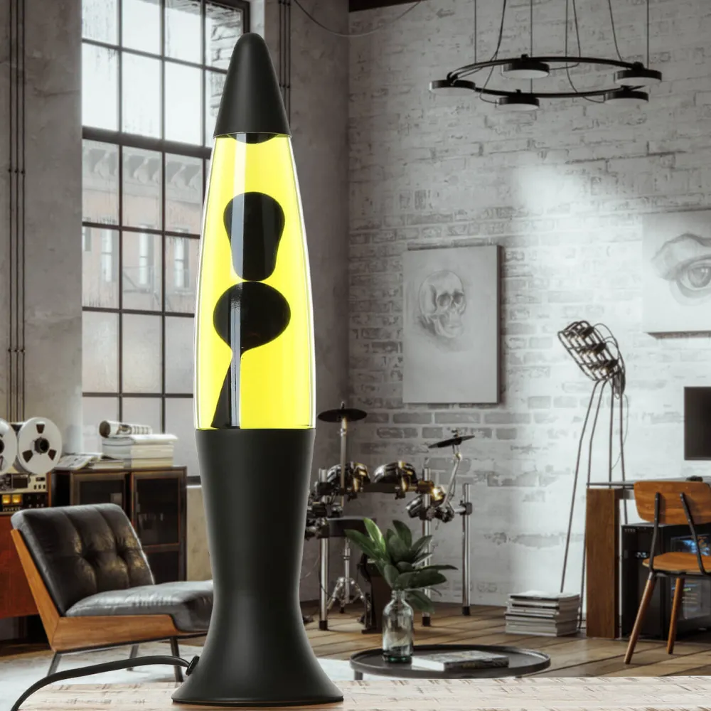 Best Easylight Lavalampe Schwarz Gelb 40 cm hoch Retro Wohnzimmer ROXY