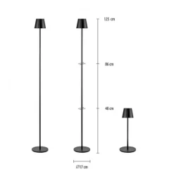 Just Light LED Akku Stehlampe Schwarz IP54 125 cm Touch Dimmen 2 W