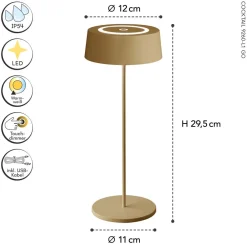 Eco-Light LED Akku Tischlampe Gold Touch Dimmer USB IP54 3000 K* Metall Lampen|Moderne Außenleuchten