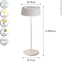 Eco-Light LED Akku Tischlampe Weiß Touch Dimmer USB IP54 3000 K* Metall Lampen|Led Außenleuchten