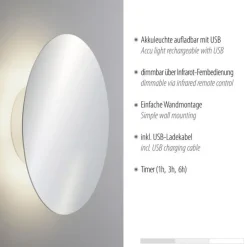 Paul Neuhaus LED Akku Wandlampe dimmbar Fernbedienung 1 W in Chrom* Flurlampen|Wohnzimmerlampen