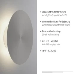Paul Neuhaus LED Akku Wandlampe Grau Ø25 cm dimmbar Fernbedienung* Flurlampen|Wohnzimmerlampen