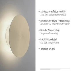 Paul Neuhaus LED Akku Wandlampe in Messing dimmbar mit Fernbedienung* Flurlampen|Wohnzimmerlampen