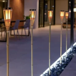 Online Newgarden LED Außenleuchte Fackel Erdspieß Solar 120 cm hoch Bambus IP44