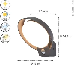 Eco-Light LED Außenwandlampe Bewegungsmelder IP54 16 W 1100 lm* Metall Lampen|Led Außenleuchten