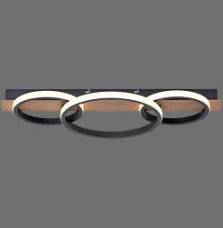 Just Light LED Deckenlampe Holz Metall Natur Schwarz 68 cm 3000 K* Deckenleuchten|Flurlampen