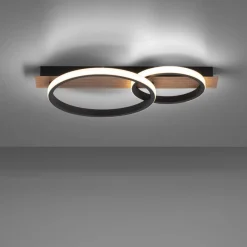 Best Just Light LED Deckenlampe Holz Metall Natur Schwarz 53 cm 3200 lm