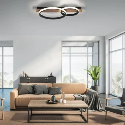 Best Just Light LED Deckenlampe Holz Metall Natur Schwarz 53 cm 3200 lm